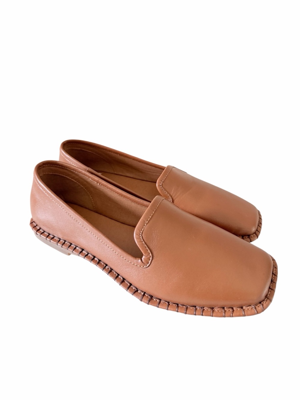 Seychelles Cognac Square Toe Whipstitch Loafer Flats Size 8.5